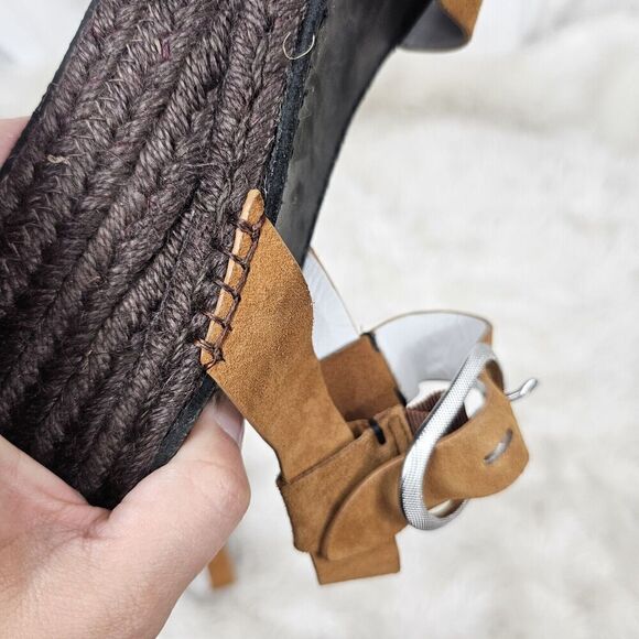 Rag & Bone Ansley Dark Brown Suede Buckle Espadrille Platform Summer Sandal 37 - Picture 9 of 11